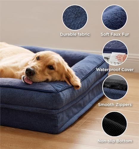 Made4pet Dog Bed Orthopedic, Dog Sofa for Small Dogs Supportive Foam Pet Cushions Bed with Washable Removable Cover, Egg-Crate Foam, Waterproof Lining Bottom, Blue, 35 * 23 * 6.5 Inch - Image 5