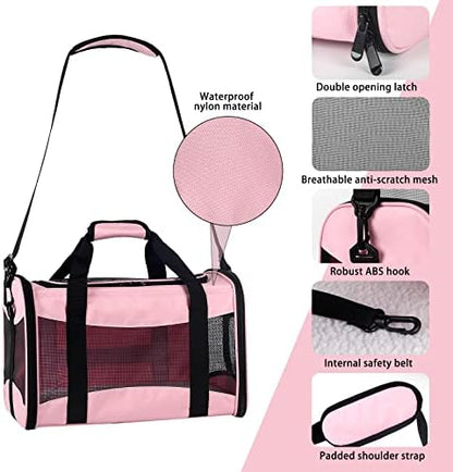 Cat Carrying Case - Pet Carrier Airline Approved, Protable and Breathable Pet Travel Carrier Removable Fleece Pad, Collapsible Cat Carrier Dog Carrier for Medium Cats Small Cats Dogs (Medium, Pink) - Image 5