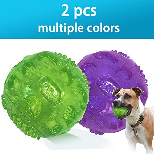 3'' Squeaky Dog Toy Balls for Lagre Medium Breed, Indestructible Dog Balls for Playing, Fetching & Retrieving, Durable Aggressive Chewers, 2 PCS Green+Purple - Image 2