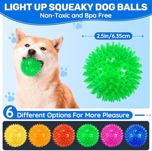 6 Pack 2.5" Light Up Squeaky Dog Balls, Spiky Dog Toy Balls for Puppy Small,Medium Dogs - Image 2