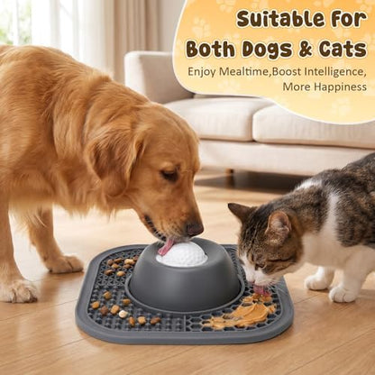 Lick Mat Slow Feeder Dog Bowls with Rolling Ball for Liquid and Thick Treat,Anti-Slip 5/6 Cup Pet Licking Toy for Large Medium Small Dogs and Cats - Image 6