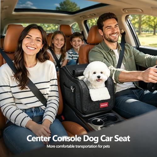 Center Console Small Dog Car Seat,Portable Pet Cat Puppy Booster Armrest Carseat Up to 11lbs,Equipped with a Breathable Protective Cover Net to Prevent Escape with Washable Fluffy Cushion and Pillow - Image 2