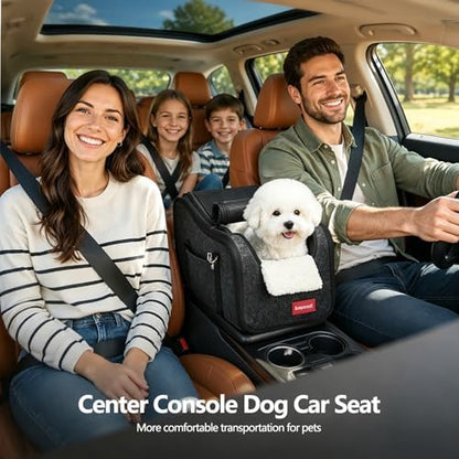 Center Console Small Dog Car Seat,Portable Pet Cat Puppy Booster Armrest Carseat Up to 11lbs,Equipped with a Breathable Protective Cover Net to Prevent Escape with Washable Fluffy Cushion and Pillow - Image 2