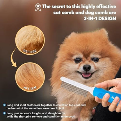 Detangling Pet Grooming Comb for Dogs & Cats with Long & Short Stainless Steel Metal Teeth for Removing Tangles and Knots - Dematting Brush to Detangle Matted Hair - Image 4