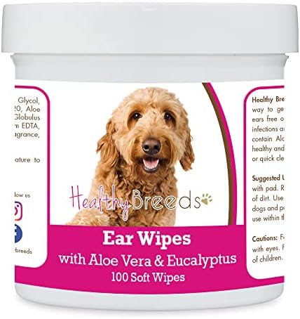 Healthy Breeds Goldendoodle, Brown, Ear Cleaning Wipes with Aloe & Eucalyptus for Dogs 100 Count by HealthyBreeds
