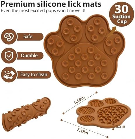 Lick Mat for Dogs & Cats, Slow Feeder Pad with Suction Cups Brown - Image 6