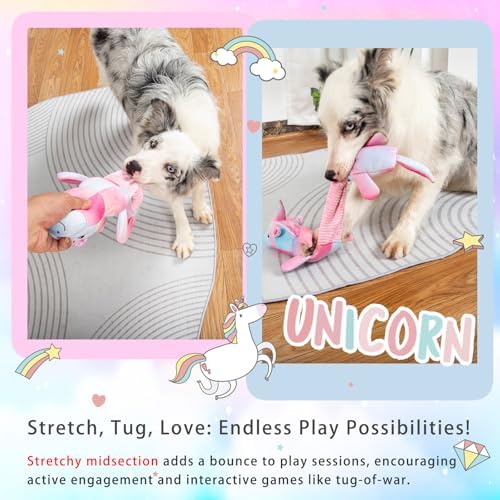 lilfrd Pink Unicorn Squeaky Dog Toy, Crinkle Plush Tug Toy for Dogs - Image 5
