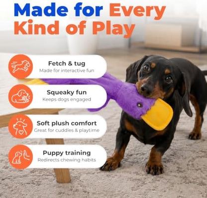 Best Pet Supplies Interactive Squeaky Dog Toy - Crinkle Duck, Purple - Image 4