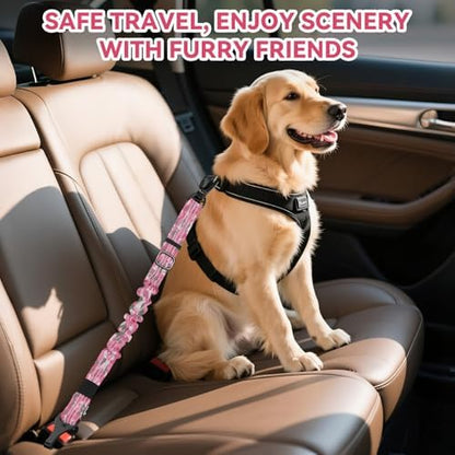 Pawaboo Dog Car Seat Belt– Reflective & Adjustable Dogs Cars Harness Leash with 360° Lockable Buckle, Shockproof Dogs Tether Bungee for Safe Travel, Pink Camouflage - Image 7