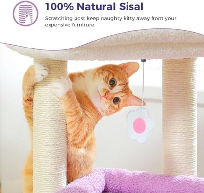 PEQULTI Small Cat Tree Tower for Indoor Cats, Sisal Post&Cozy Condo, Purple - Image 6