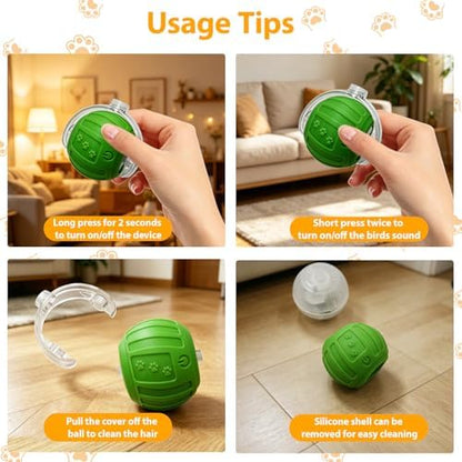 Interactive Cat Toys Ball for Indoor Cats, Automatic Self-Rolling, Motion-Activated, Bird Chirping Cats Dogs Ball Toy with Elastic Mesh Tail, Cat Enrichment Toys for Indoor Cats (Green) - Image 5