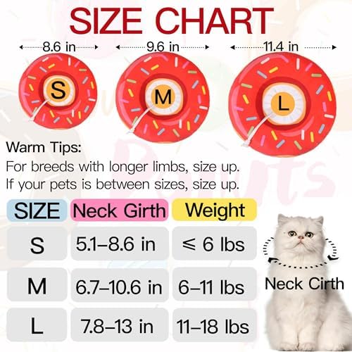 Cat Cone Collar Soft, Cute Cat Donut Collar After Surgery, Adjustable Kitten Recovery Cones to Stop Licking, Lightweight Neck Elizabethan Collars for Cats Kittens (Red, Medium) - Image 2