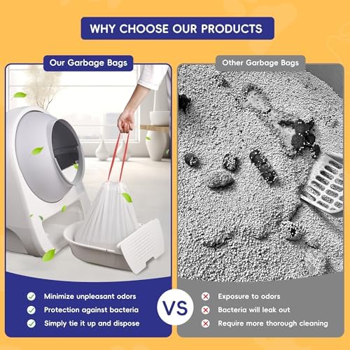 Drawstring Litter Liner Bags 100 Pack-Cat Litter Box Liner Bags for Litter Box Robot 3 and 4 Thick Waste Bags for Self-cleaning Cat Litter Box Liner Trash Bags for Home/Kitchen Trash Cans - Image 3