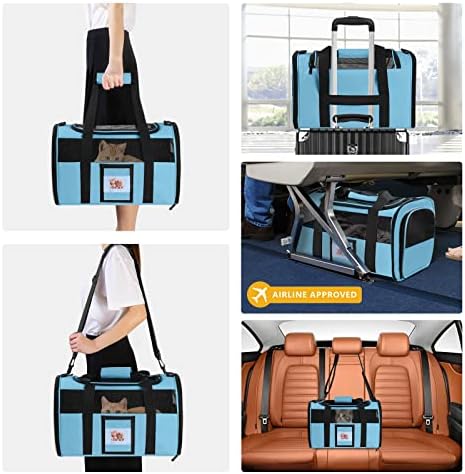 17" Soft Cat Carrier with Shoulder Strap for Travel-Blue - Image 6