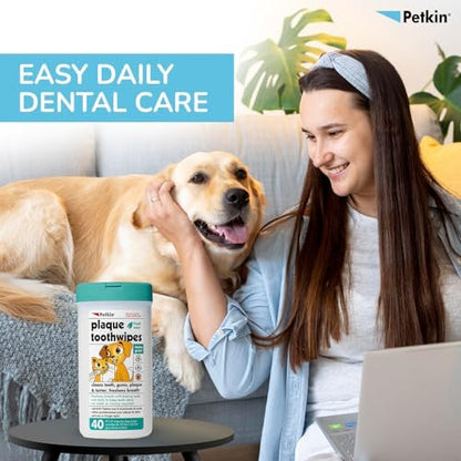 Petkin Cat and Dog Dental Wipes, 80 Wipes (Fresh Mint) - Natural Formula Cleans Teeth, Gums & Freshens Breath - for Daily Use - Convenient Dog Dental Care - 2 Packs of 40 Wipes (80 Wipes Total) - Image 2