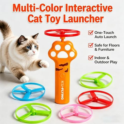 Cat Fetch Toy Disc Launcher, USB C Rechargeable Interactive Toy with 3 Soft Flying Discs, 3 Glow Discs, Electric Saucer Launcher for Indoor Cats, Hunting Exercise and Boredom Relief, Yellow - Image 3