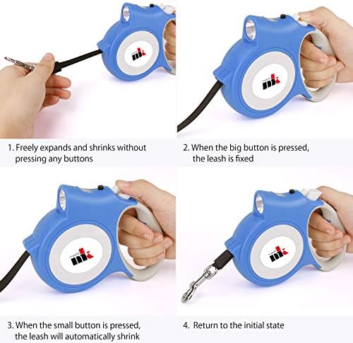 Retractable Dog Leash with LED Light Makife 5m Extendable Dog Lead for Small Medium Puppis up to 25kgs, One-Hand Brake & Lock System, Ergonomic Handle - Blue - Image 4
