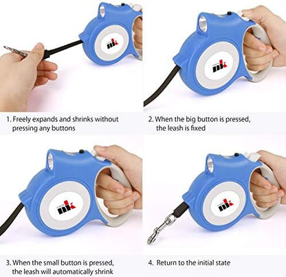 Retractable Dog Leash with LED Light Makife 5m Extendable Dog Lead for Small Medium Puppis up to 25kgs, One-Hand Brake & Lock System, Ergonomic Handle - Blue - Image 4