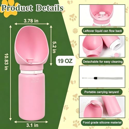 2 in 1 Foldable Dog Water Bottle, Leakproof Portable Pet Dispenser, Pink - Image 5