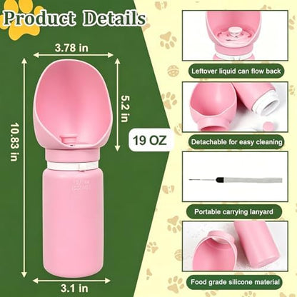 2 in 1 Foldable Dog Water Bottle, Leakproof Portable Pet Dispenser, Pink - Image 5