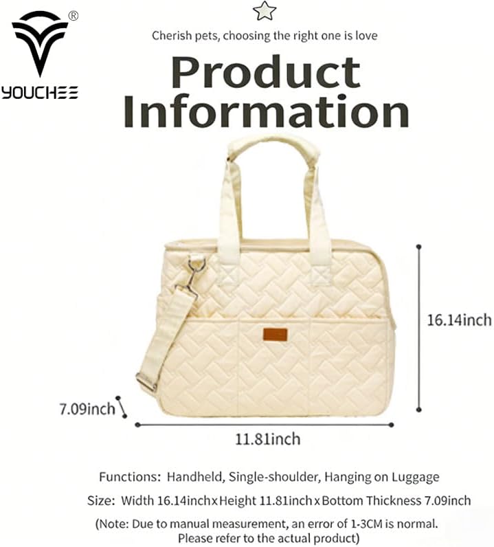 16.2" L x 13.8" W x 7.1" H Inches Cat, Dog Carrier for Pets Up to 15 Ibs, Washable，Soft Sided，Collapsible Travel Puppy Carrier. (Beige) - Image 2