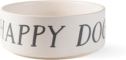 Fringe Studio Happy Dog Medium Stoneware Pet Bowl, PetShop Collection (479107) (Pack of 2)