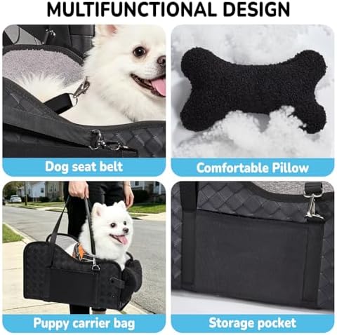 Center Console Dog Car Seat,Pet Puppy Middle Console Dog Car Seat for Small Dogs (Black, Small) - Image 6