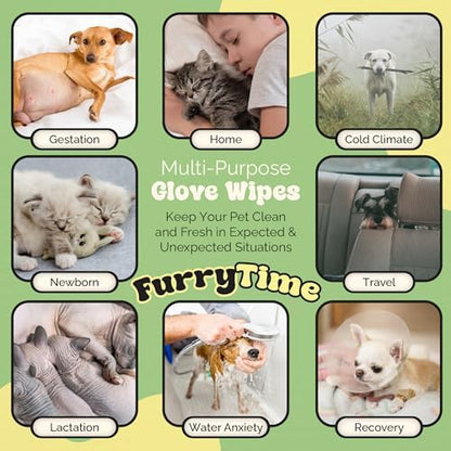 FURRYTIME Pet Cleaning Glove Wipes for Dogs & Cats, 30 Gloves, Hypoallergenic Pet Wipes Disposable No-Rinse Grooming, Extra Thick Bathing Wipes, Pet Dry Cleaning Paws, Coat, Ears, Eye Area, Butt - Image 5