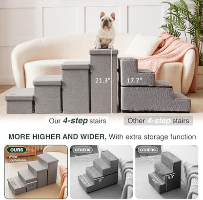 Love's cabin Dog Stairs for High Bed, Foldable Pet Stairs for Small Medium or Large Dogs Puppy with Storage for Bed or Couch, Cat Dog Steps Ramp with Zip up to 200 lbs, Solid Grey, 4 Steps - Image 3