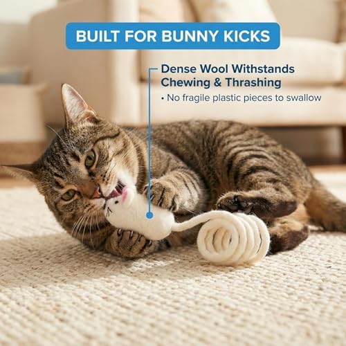 Glaciart One Felt Mouse Cat Toy – Soft Fuzzy Enrichment 100% Natural Wool - Interactive Catnip Play Cat Toy Set - Safe for Pets, Non-AZO Colored Dyes - 42” Long - Image 5
