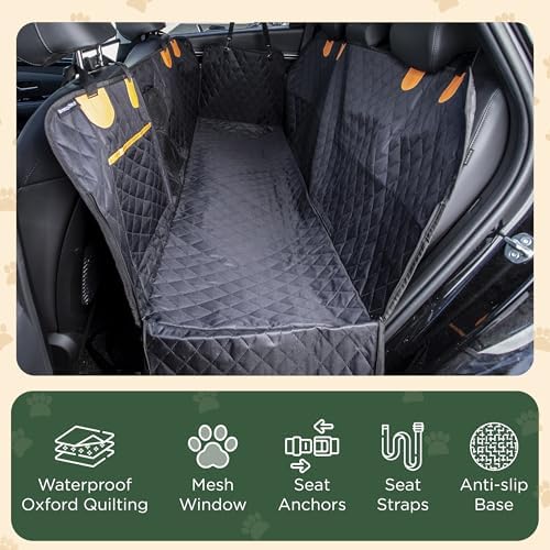 Pet Seat Cover for Back Seat – Waterproof Backseat Cover for Dogs in Car with Mesh Window, Oxford Fabric, Storage Pocket, Side Flaps & Carry Handles - Image 2