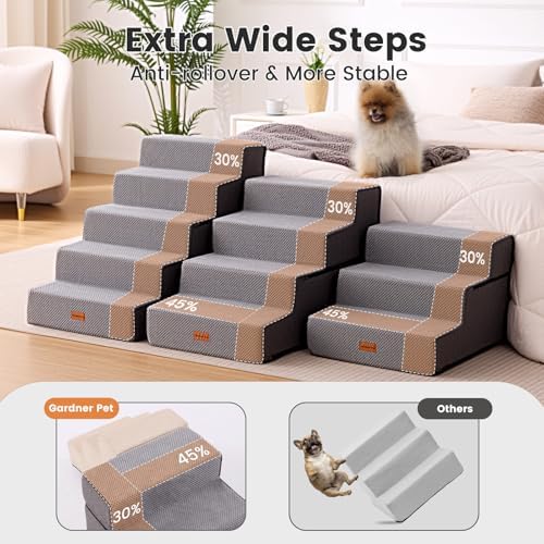 Gardner Pet Dog Stairs for Small Dogs 14" H, 3-Step Extra Wide Dog Steps for Bed, Pet Stairs for Bed and Couch with Durable Non-Slip Waterproof Fabric Cover and Soft Foam, Grey - Image 2