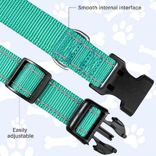 FunTags Reflective Dog Collar, Sturdy Nylon Collars for Large Girl and Boy Dogs, Adjustable Dog Collar with Quick Release Buckle, Turquoise