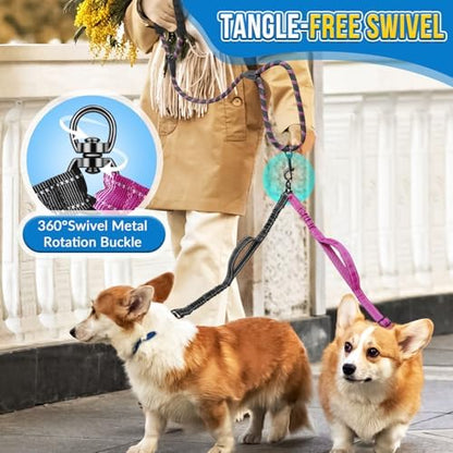 AUTOWT Double Leash for Two Dogs, No Tangle 360° Swivel Dual Dog Leashes with 4 Handles, Super Lightweight for Puppy, Reflective Adjustable Strap and Shock Absorbing Bungee - Image 5