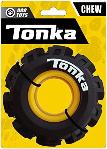 Tonka Seismic Tread Dog Toy with Interactive Feeder, Lightweight, Durable and Water Resistant, 4 Inches, for Medium/Large Breeds, Single Unit, Yellow/Black by Tonka