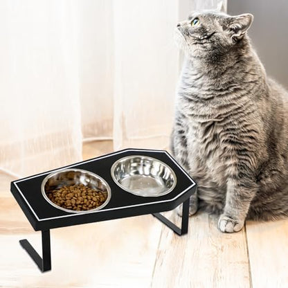 Cat Food Bowls Elevated, Gothic Cat Bowls, Raised Cat Bowls for Indoor Cats with Non-Slip Stand & Wood Board, Stainless Steel and Whisker Friendly Food Bowls - Image 2
