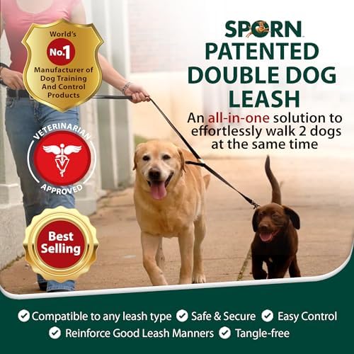 SPORN Double Dog Leash for Two Dogs No Tangle - Heavy Duty Nylon Dual Leash with Tangle Free Swivel, Patented Adjusti-Buckle, & Comfortable Padded Handle Walking with 2 Dogs, Standard - Image 2
