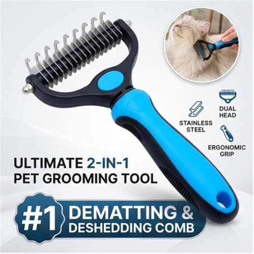 Pet Pro 2-in-1 Double-Sided Pet Grooming Tool, Rounded-Tooth Deshedding & Dematting Brush, Painlessly Remove Tangles, Knots & Loose Fur for Dogs & Cats (Pink) - Image 5