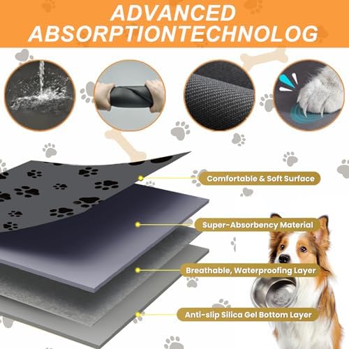 18"×30" Dark Grey Absorbent Dog Mat for Food and Water Bowl- Quick Dry Durable Feeding Mat for Dog and Cat Easy Cleaning Pet Supplies for Messy Pets - Image 6