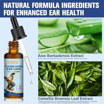 BARAVI Clean Aura Ear Cleaner Ear Drops for Dogs & Cats, 3.38 fl oz (100ml) Natural Gentle Formula, Soothe Itching, Remove Wax & Odor, Deep Clean Ear Canal for Pet Ear Care - Image 2