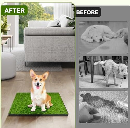 Dog Grass Pad with Tray, 23''X17'' Large Artificial Turf Grass Potty, Reusable Puppy Pee Pads for Dogs, Portable Dog Litter Box for Indoor/Outdoor Potty Training Toilet - Image 2