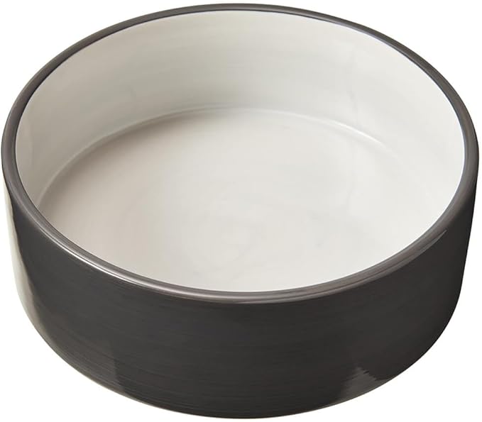 SPOT Two Tone Gray Dog Dish - Round Ceramic Food/Water Bowl for Pets, Stoneware Dish with High Walls, Ideal for Medium Dogs, Reptiles & Other Pets, Dishwasher Safe - 7in, 5 Cups (40oz)