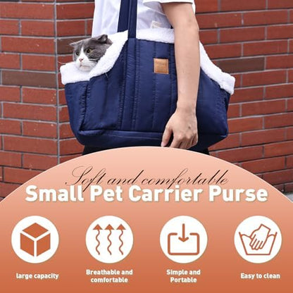 ETIAL Small Dog Carrier Purse, Winter Fleece Warm Dog Tote Bag Carrier with Secure Harness Clip for Puppy Kitten, Waterproof Pet Travel Handbag for Shopping, Hiking and Walking (Grey) - Image 4