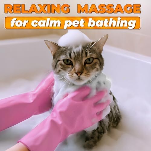 Cat and Dog Washing Gloves, 1 Pair, 11.6 in, Soft Silicone (Pink) - Image 5