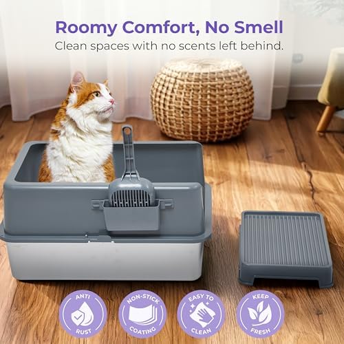 iPrimio Stainless Steel Cat Litter Box, XL Set with Scooper and Litter Mat - Image 4