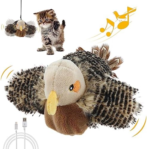 Gigwi Flapping Bird Cat Toy, Hangable Flying Bird Cat Toys for Indoor Cats, Interactive Motion Activated Chirping Cat Toy, Automatic Beating Wings with Catnip by gigwi