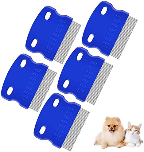 5 Pack Flea Lice Comb, Stainless Steel Dog Cat Grooming Combs with Rounded Teeth, Professional Pet Tear Stain Remover, Dematting Tool for Small, Medium & Large Pets by Brillirare