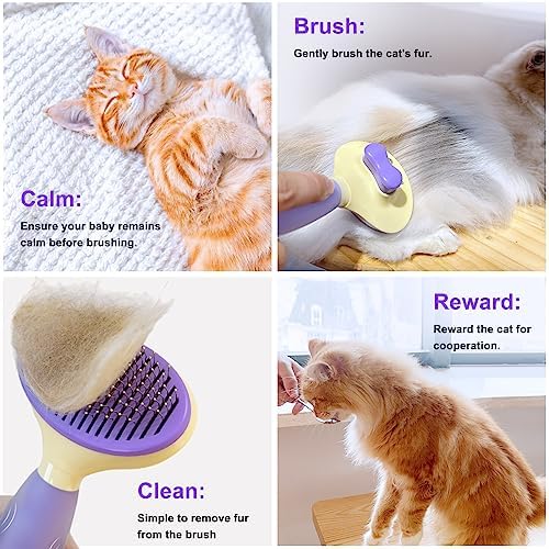Cat Brush for Grooming and Shedding, Self-Cleaning Silicone Brush for Short and Long Haired Cats, Cat Gifts for Pet Lovers (purple) - Image 2