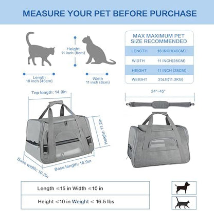 FluffyDream Pet Travel Carrier Soft Sided Portable Bag for Cats, Small Dogs, Kittens or Puppies, Collapsible, Durable, Airline Approved, Travel Friendly (Grey, 17.0" L x 10.0" W x 11.0" H) (Grey) - Image 3