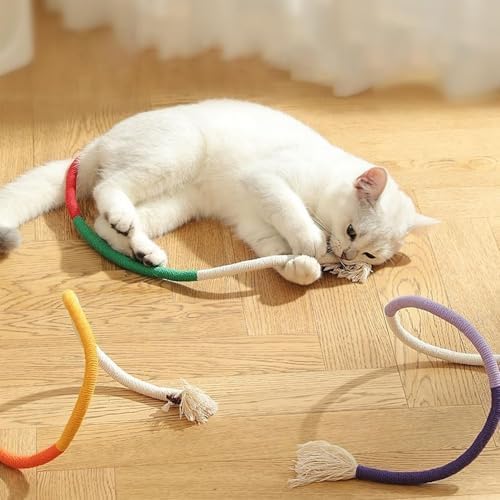 YUDANSI Catnip Toys for Indoor Cats, Snaky Rope Toys with Gall Fruit for Cat Playing Chewing Teeth-Cleaning, Interactive Cat Chew Toy in Assorted Colors for Teething Pets, 3Pcs, No-Squeaky - Image 6